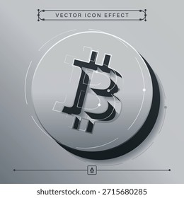 ícone de bitcoin 3d techno cinza com criptomoeda futurista moderna e ilustração de conceito financeiro