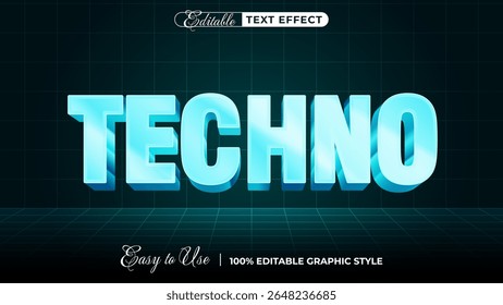 3d techno text style effect template editable text effect