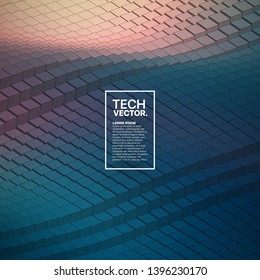 3D Technological Blocks Waveform Structure Retrowave Blue Abstract Vector Background. Isometric Technology Science Illustration