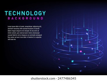 3d technology background global circuit glowing circle dots with elements The light square above contains binary numbers. On the left side there is space for placing text on a blue gradient background