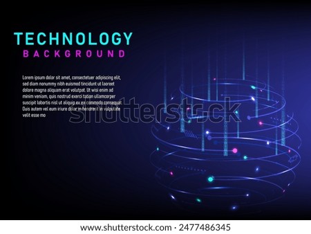 3d technology background global circuit glowing circle dots with elements The light square above contains binary numbers. On the left side there is space for placing text on a blue gradient background