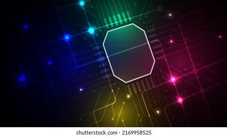 3D technology chip vector background with gradient glow and circuit patterns. Editable EPS 10 file perfect for tech presentations, semiconductor branding, and futuristic digital designs