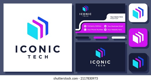 3d Technology Hexagon Arrow Folder Storage Abstract Colorful Vector Logo Design with Business Card