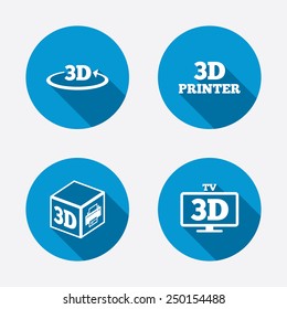 3d technology icons. Printer, rotation arrow sign symbols. Print cube. Circle concept web buttons. Vector