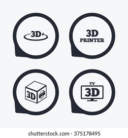 3d technology icons. Printer, rotation arrow sign symbols. Print cube. Flat icon pointers.