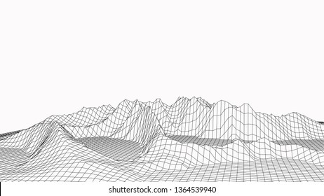 3d technology vector illustration. Abstraction. Landscape design of mountains.