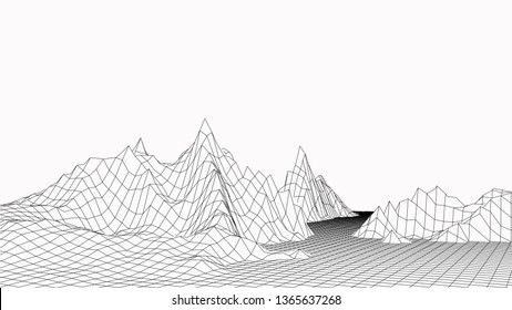 3d technology vector illustration. Abstraction. Landscape design of mountains.