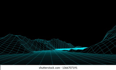 3d technology vector illustration. Abstraction. Landscape design of mountains.