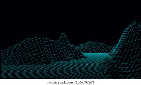 3d technology vector illustration. Abstraction. Landscape design of mountains.