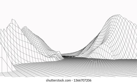 3d technology vector illustration. Abstraction. Landscape design of mountains.