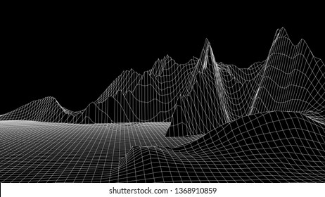 3d technology vector illustration. Abstraction. Landscape design of mountains.