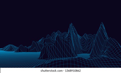3d technology vector illustration. Abstraction. Landscape design of mountains.