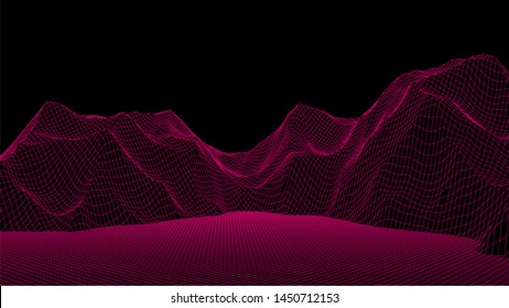 3d technology vector illustration. Abstraction. Landscape design of mountains.