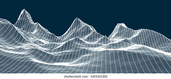 3d technology vector illustration. Abstraction. Landscape design of mountains.