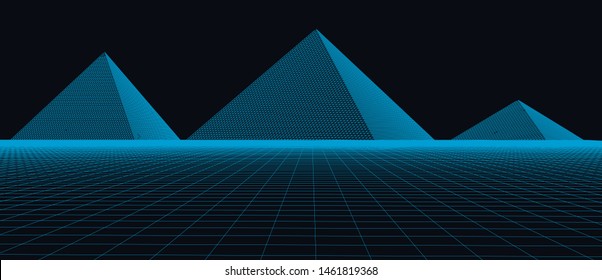3D technology vector illustration. Abstraction. Landscape design of the pyramids.