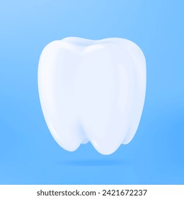 3D teeth. Clean white molars with healthy teeth. Ideas for brushing teeth to prevent tooth decay in children. 3D vector Illustration.