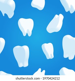 3d teeth pattern with blue background. Healthcare and medical concept. Dental concept. Vector illustration.