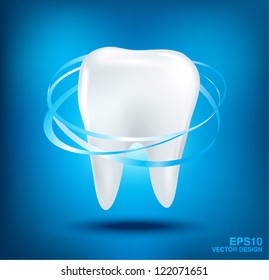 3d teeth protection on blue background.