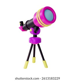 3d Telescope with Tripod Space Concept Cartoon Design Style Device for Surveillance Isolated on a White Background. Vector illustration