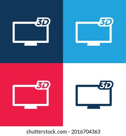 3D Television blue and red four color minimal icon set