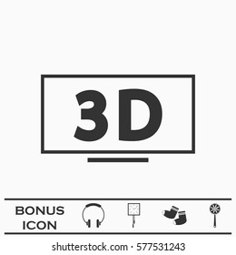 3D Television icon flat. Black pictogram on white background. Vector illustration symbol and bonus button