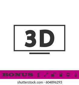 3D Television icon flat. Black pictogram on white background. Vector illustration symbol and bonus button