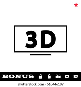 3D Television icon flat. Black pictogram on white background. Vector illustration symbol and bonus button open and closed lock, folder, star