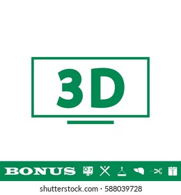 3D Television icon flat. Green pictogram on white background. Vector illustration symbol and bonus button