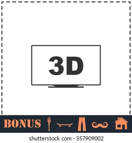 3D Television icon flat. Simple vector symbol and bonus icon
