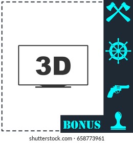 3D Television icon flat. Simple vector symbol and bonus icon