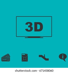 3D Television icon flat. Simple vector symbol and bonus icon