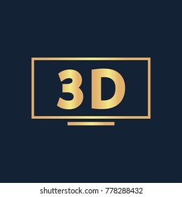 3D Television icon flat. Simple gold pictogram on dark background. Vector illustration symbol