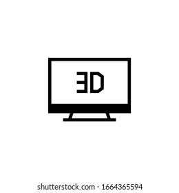 Icono vectorial de televisión en 3d icono de diseño plano sólido negro aislado en fondo blanco