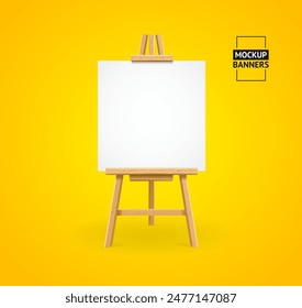 3d Template Empty White Wooden Painting Easel with Blank Space for Info Cartoon Design Style. Vector illustration