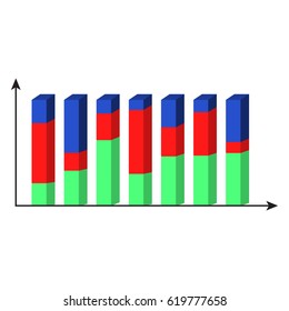 3D template graphic. Volume chart data isolated, vector illustration