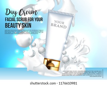 3d template mock up for branding to promote luxury cosmetic product. Vector realistic skin care big night series. Jar, spray, tube, container with cosmetic cream 