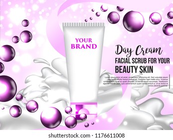 3d template mock up for branding to promote luxury cosmetic product. Vector realistic skin care big night series. Jar, spray, tube, container with cosmetic cream 