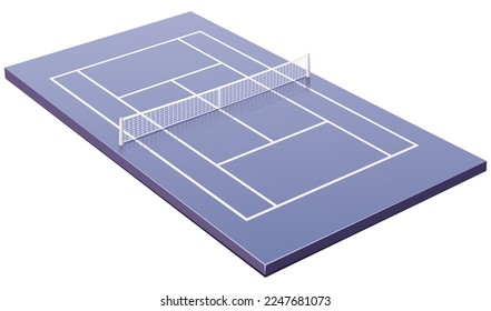 3D tennis court with its net and its marking on synthetic ground (cut out)