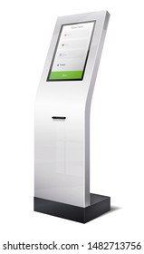 3d terminal electronic queue and information panel. ATM panel with cash in bank.