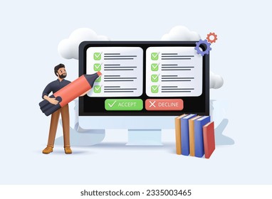 3D Terms and conditions isolated concept vector illustration. Legal notice, user terms and conditions, website menu bar, web element, information page, registration process, accept vector concept. 3D