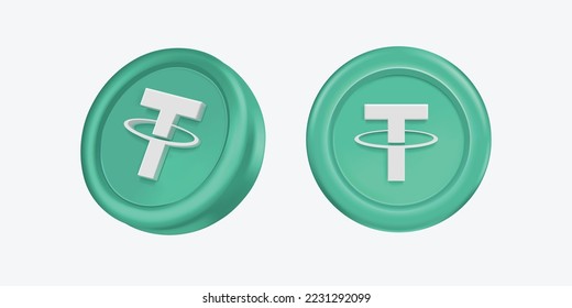 3d Tether Cryptocurrency Coin (Usdt) on white background. Vector illustration svg