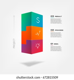 3d tetris  blocks infographics step by step. Element of chart, graph, diagram with 3 options - parts, processes, timeline. Vector business template for presentation, annual report, web design