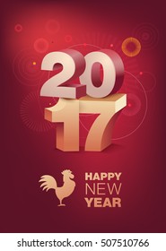 3D Text 2017 with shadow on shiny red background. Chinese New Year celebration. Year of the Rooster. Vertical format