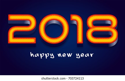 3D text 2018 on blue background, Happy New Year celebrations concept.