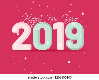 3D text 2019 on pink background, poster or template design for New Year celebration concept.