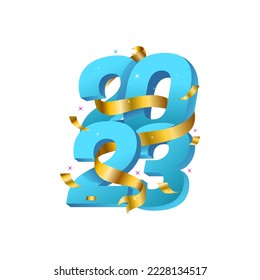 3d text 2023 with golden ribbon