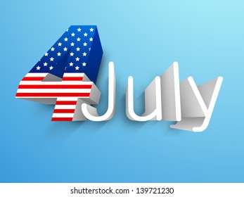 3D text 4 July on blue background, concept for American Independence Day.