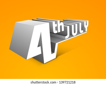 3d text 4th of July on yellow background concept for American Independence Day.