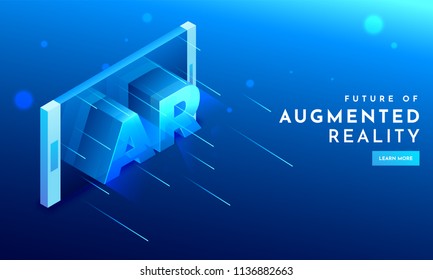 3D text AR on smartphone screen for Futuristic technology Augmented Reality. Can be used for website and mobile app as landing page design.