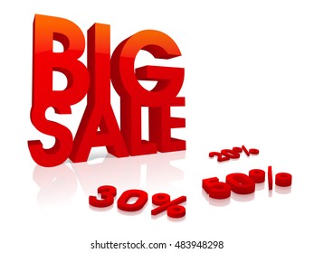 Texto 3D Gran Venta con diferentes porcentajes de descuento, Poster Creativo, Banner o Diseño de Volante.